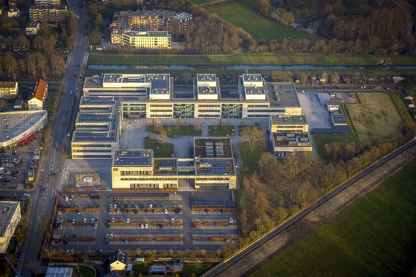ATTENTION Photos with partial blurring created by tilt technique on the lens side, aerial photo, Hamm-Lippstadt University of Applied Sciences HSHL, centre, Hamm, Ruhr area, North Rhine-Westphalia, Germany