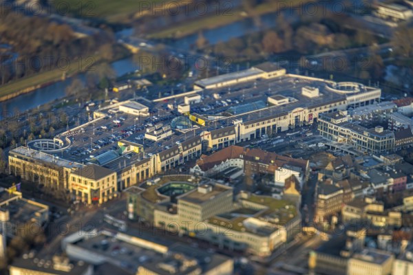 ATTENTION Photos with partial blurring caused by tilt technique on the lens side, aerial view, Allee-Center with parking deck, centre, Hamm, Ruhr area, North Rhine-Westphalia, Germany