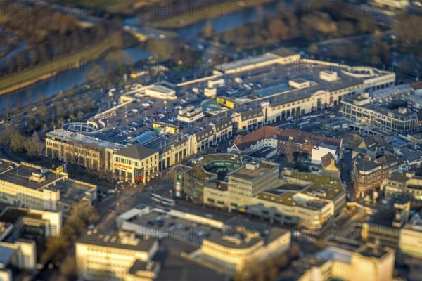 ATTENTION Photos with partial blurring caused by tilt technique on the lens side, aerial view, Allee-Center with parking deck, centre, Hamm, Ruhr area, North Rhine-Westphalia, Germany