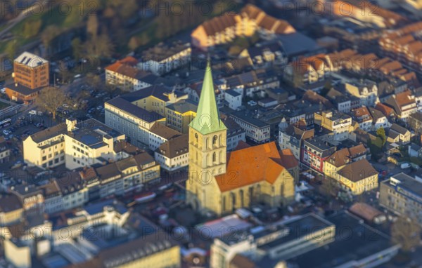 ATTENTION Photos with partial blurring created by tilt technique on the lens side, aerial view, St. Paul's Church in the city centre, centre, Hamm, Ruhr area, North Rhine-Westphalia, Germany
