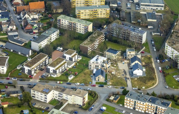 Aerial view, construction site with new housing estate Waldenburger Straße corner Königsberger Straße, district Herringen, Hamm, Ruhr area, North Rhine-Westphalia, Germany