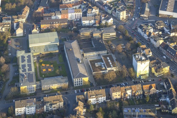 Aerial view, Eduard-Spranger-Berufskolleg and Vorheider Weg bunker, centre, Hamm, Ruhr area, North Rhine-Westphalia, Germany