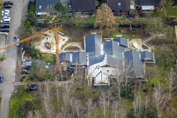 Aerial view, Arche Noah Herringen day care centre construction site, Herringen district, Hamm, Ruhr area, North Rhine-Westphalia, Germany