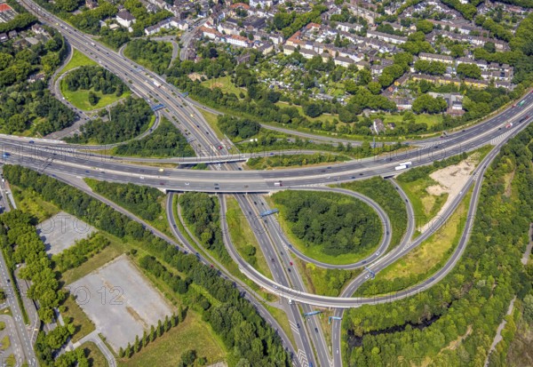 Aerial view, motorway junction Duisburg-Nord with motorway A42 and motorway A59, Obermeiderich, Duisburg, Ruhr area, North Rhine-Westphalia, Germany, motorway, DE, Europe, aerial view, aerial photography, aerial photography, road traffic, overview, bird's-eye view, overview