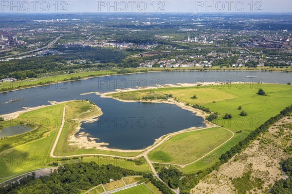 Aerial view, Rhine meadows near Duisburg Homberg, bay on the river Rhine, Alt-Homberg, Duisburg, Ruhr area, North Rhine-Westphalia, Germany, DE, Europe, aerial view, aerial photography, aerial photography, overview, bird's-eye view, overview