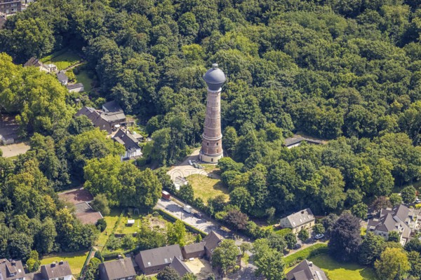 Aerial view, water tower Bergheim, historical sight, Bergheim, Duisburg, Ruhr area, North Rhine-Westphalia, Germany, DE, Europe, aerial view, aerial photography, aerial photography, overview, bird's eye view, water tower, birds-eyes view, overview