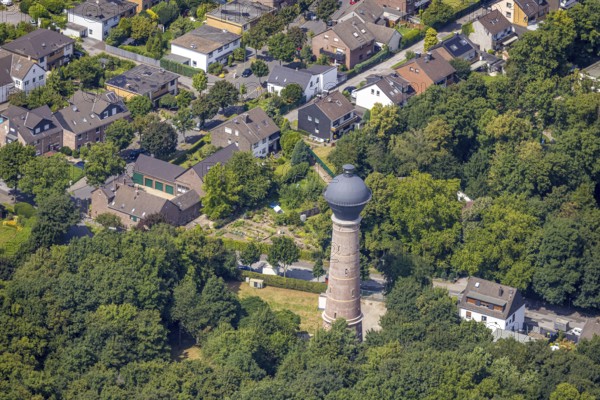 Aerial view, water tower Bergheim, historical sight, Bergheim, Duisburg, Ruhr area, North Rhine-Westphalia, Germany, DE, Europe, aerial view, aerial photography, aerial photography, overview, bird's eye view, water tower, birds-eyes view, overview