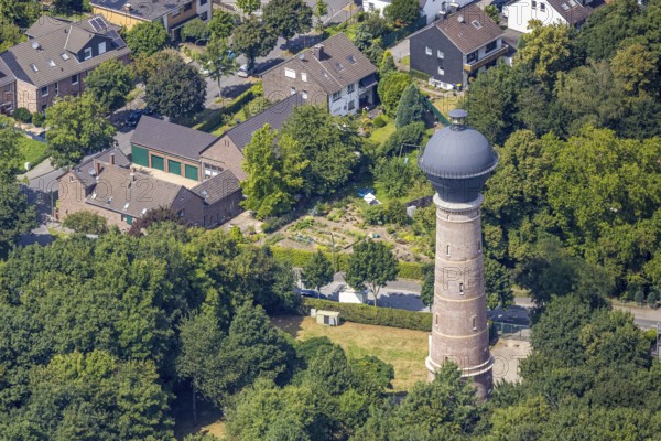 Aerial view, water tower Bergheim, historical sight, Bergheim, Duisburg, Ruhr area, North Rhine-Westphalia, Germany, DE, Europe, aerial view, aerial photography, aerial photography, overview, bird's eye view, water tower, birds-eyes view, overview