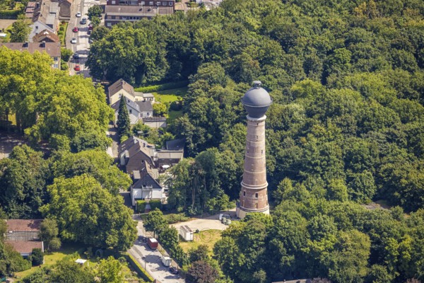 Aerial view, water tower Bergheim, historical sight, Bergheim, Duisburg, Ruhr area, North Rhine-Westphalia, Germany, DE, Europe, aerial view, aerial photography, aerial photography, overview, bird's eye view, water tower, birds-eyes view, overview