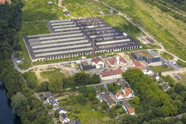 Aerial view, construction site of the former Wedau marshalling yard for the new Duisburg residential quarter on the Sechs-Seen-Platte, Werkstättenstraße, Wedau, Duisburg, Ruhr area, North Rhine-Westphalia, Germany