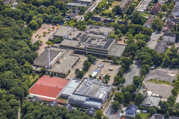 Aerial view, construction site for the new south swimming pool at the Großenbaum sports complex, Gesamtschule Süd, football stadium, sports field, Großenbaum, Duisburg, Ruhr area, North Rhine-Westphalia, Germany