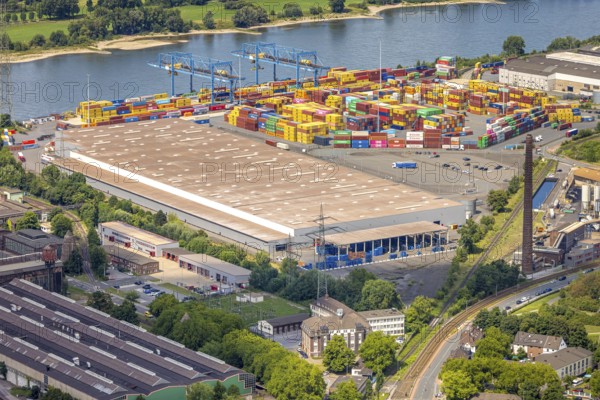 Aerial view, loport II (Zwei) Wanheim, logistics, container terminal, Wanheim-Angerhausen, Duisburg, Ruhr area, North Rhine-Westphalia, Germany