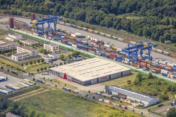 Aerial view, logport III (Drei) Hohenbudberg, Anssems trailer company building, Dahlingstraße terminal, Friemersheim, Duisburg, Ruhr area, North Rhine-Westphalia, Germany