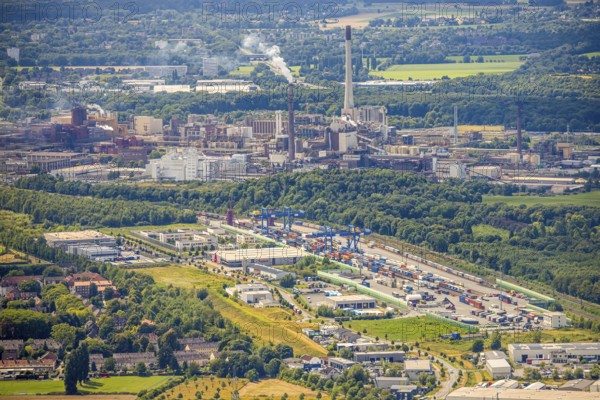 Aerial view, logport III (Drei) Hohenbudberg, Anssems trailer company building, Dahlingstraße terminal, behind Chempark Krefeld-Ürdingen, Friemersheim, Duisburg, Ruhr area, North Rhine-Westphalia, Germany