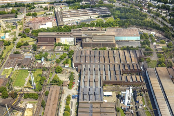 Aerial view, Hüttenwerke Krupp Mannesmann HKM partial view, Hüttenheim, Duisburg, Ruhr area, North Rhine-Westphalia, Germany