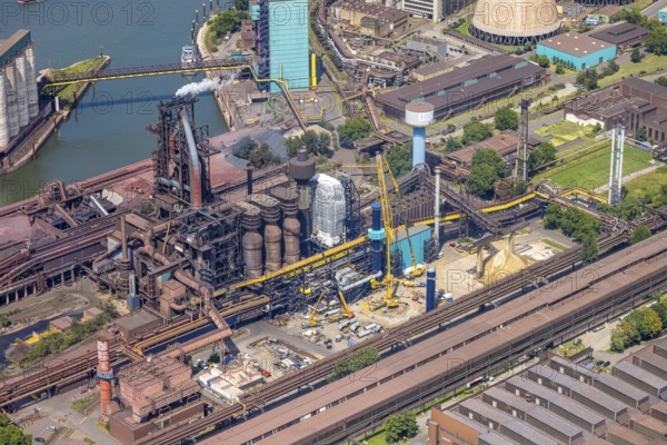 Aerial view, Hüttenwerke Krupp Mannesmann HKM with HKM blast furnace A, partial view, Hüttenheim, Duisburg, Ruhr area, North Rhine-Westphalia, Germany