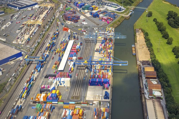 Aerial view, logport I (one) Rheinhausen with container terminal, Friemersheim, Duisburg, Ruhr area, North Rhine-Westphalia, Germany