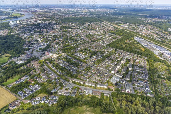 Aerial view, residential area, district Buchholz Afrikasiedlung, right commercial area Keniastraße, Buchholz, Duisburg, Ruhr area, North Rhine-Westphalia, Germany