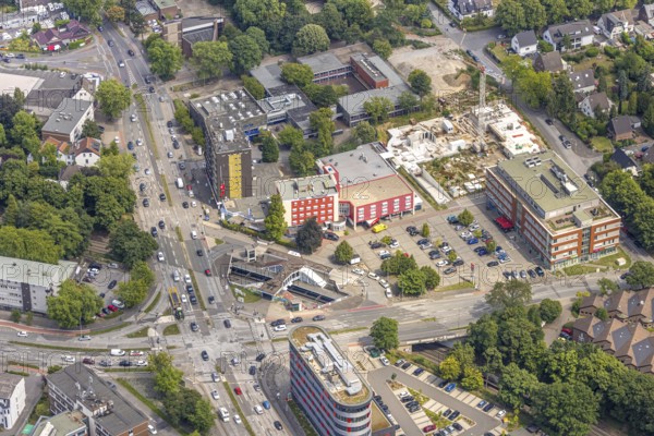 Aerial view, new building site Sittardsberg, road junction Sittardsberger Allee and Altenbrucher Damm, underground station, Hotel Sittardsberg, Buchholz, Duisburg, Ruhr area, North Rhine-Westphalia, Germany