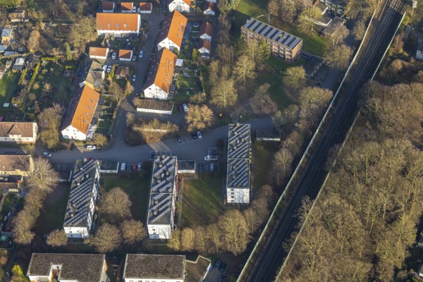 Aerial view, Wiescherhöfen housing estate is a miners' and colliery housing estate on Robertstraße, Pelkum district, Hamm, Ruhr area, North Rhine-Westphalia, Germany