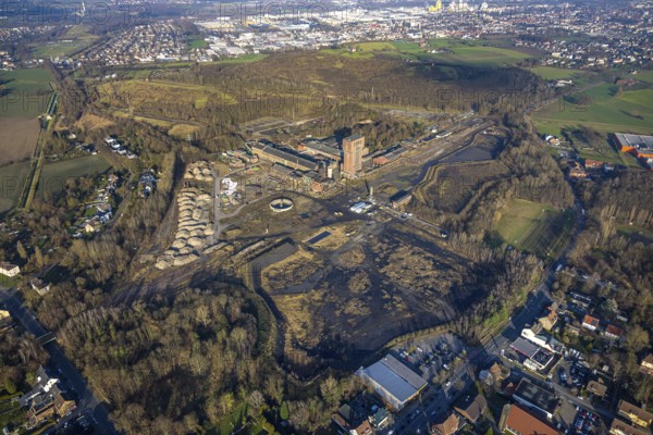 Aerial view, CreativRevier Hamm, hammerhead tower at the former Ost Heinrich Robert colliery, Herringen district, Hamm, Ruhr area, North Rhine-Westphalia, Germany