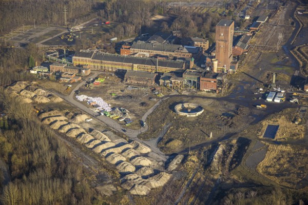 Aerial view, CreativRevier Hamm, hammerhead tower at the former Ost Heinrich Robert colliery, Herringen district, Hamm, Ruhr area, North Rhine-Westphalia, Germany