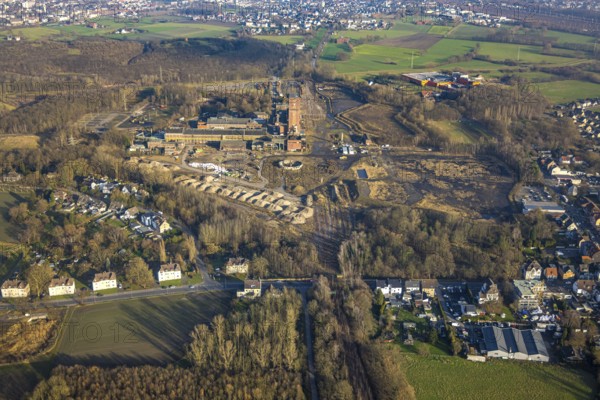 Aerial view, CreativRevier Hamm, hammerhead tower at the former Ost Heinrich Robert colliery, Herringen district, Hamm, Ruhr area, North Rhine-Westphalia, Germany