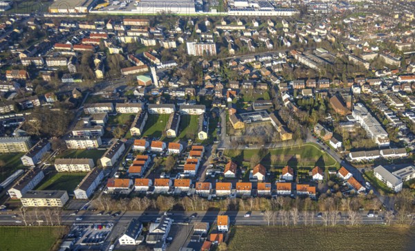 Aerial view, residential area, Daberg district, Dortmunder Straße and Herringer Weg, Hermann-Gmeiner-Schule and Apostelkirche, Herringen district, Hamm, Ruhr area, North Rhine-Westphalia, Germany