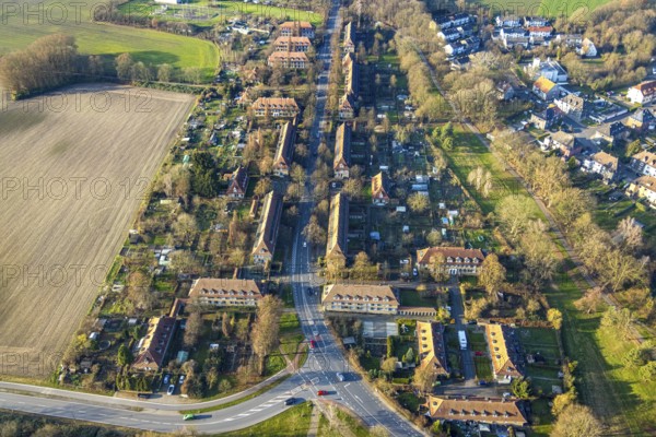 Aerial view, miners' housing estate, Vogelsang housing estate, Heessen district, Hamm, Ruhr area, North Rhine-Westphalia, Germany