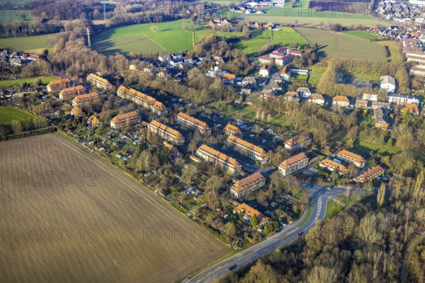 Aerial view, miners' housing estate, Vogelsang housing estate, Heessen district, Hamm, Ruhr area, North Rhine-Westphalia, Germany