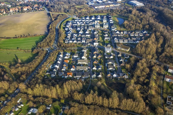 Aerial view, new housing estate on Sachsenring, Heessen district, Hamm, Ruhr area, North Rhine-Westphalia, Germany