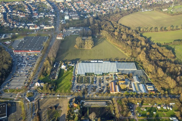 Aerial view, Planned commercial area Münsterstraße opposite Kaufland, north of the Bintig garden centre, Sachsenring, Heessen district, Hamm, Ruhr area, North Rhine-Westphalia, Germany
