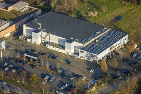 Aerial view, Helinet ice rink ice rink of the Hammer Eisbären, ice hockey club, Uentrop, Hamm, Ruhr area, North Rhine-Westphalia, Germany