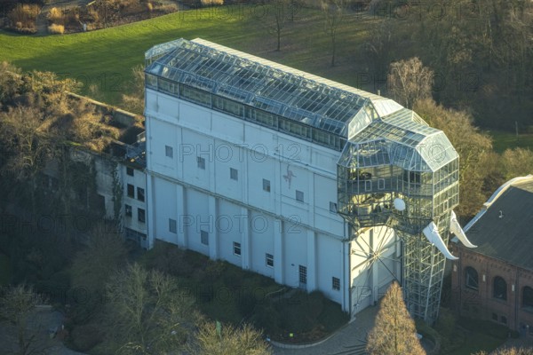 Aerial view, glass elephant in Maximilianpark leisure park, Uentrop, Hamm, Ruhr area, North Rhine-Westphalia, Germany