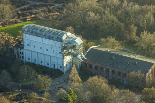 Aerial view, glass elephant in Maximilianpark leisure park, Uentrop, Hamm, Ruhr area, North Rhine-Westphalia, Germany