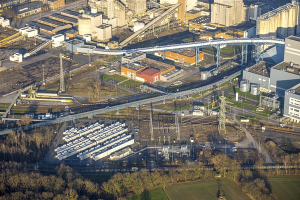 Aerial view, RWE Westfalen power station with battery storage site, Uentrop, Hamm, Ruhr area, North Rhine-Westphalia, Germany