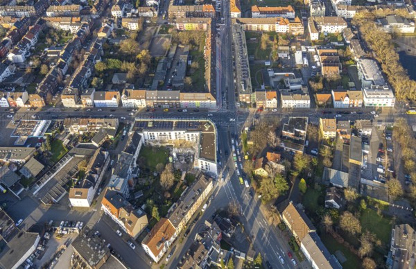Aerial view, residential area and construction site with new residential building on the corner of Alleestraße and Richard-Wagner-Straße, centre, Hamm, Ruhr area, North Rhine-Westphalia, Germany