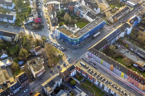 Aerial view, residential area and construction site with new residential building on the corner of Alleestraße and Richard-Wagner-Straße, centre, Hamm, Ruhr area, North Rhine-Westphalia, Germany