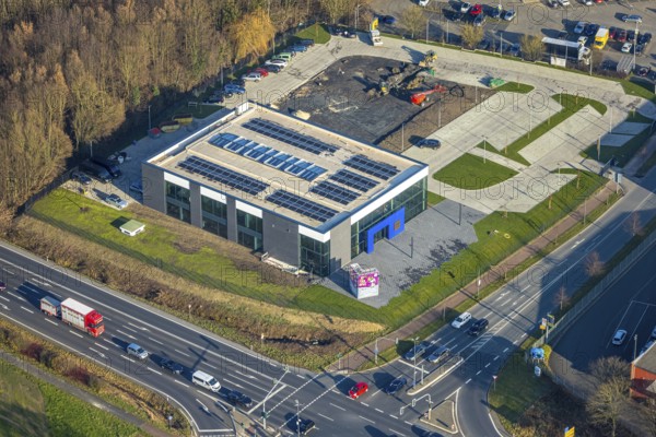 Aerial view, construction area with new Mensing Galerie building on the corner of Werler Straße and Unnaer Straße, Rhynern district, Hamm, Ruhr area, North Rhine-Westphalia, Germany