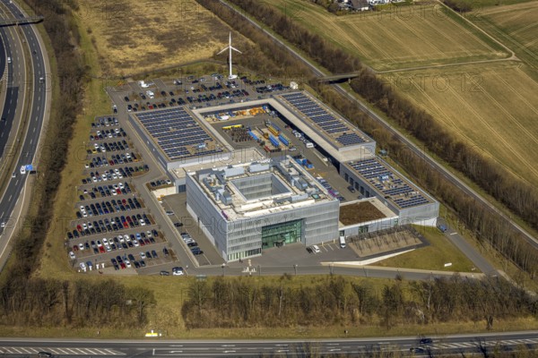 Aerial photo, T3E Logistik GmbH Logistikdienst and ENERVIE - Südwestfalen Energie und Wasser AG, on the A45 motorway, Emst, Hagen, Ruhr area, North Rhine-Westphalia, Germany