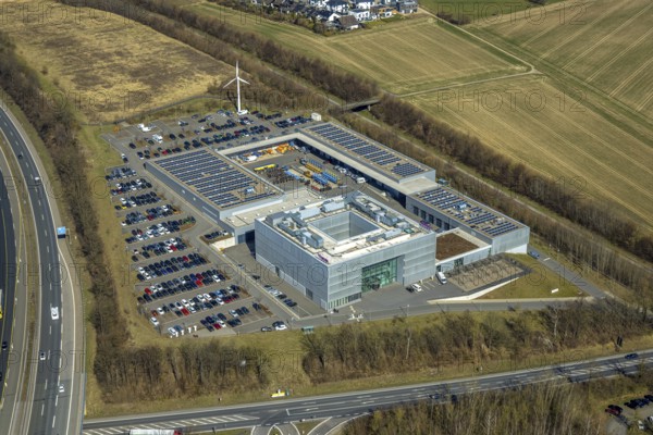 Aerial photo, T3E Logistik GmbH Logistikdienst and ENERVIE - Südwestfalen Energie und Wasser AG, on the A45 motorway, Emst, Hagen, Ruhr area, North Rhine-Westphalia, Germany