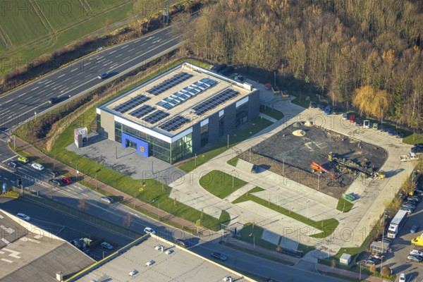 Aerial view, construction area with new Mensing Galerie building on the corner of Werler Straße and Unnaer Straße, Rhynern district, Hamm, Ruhr area, North Rhine-Westphalia, Germany