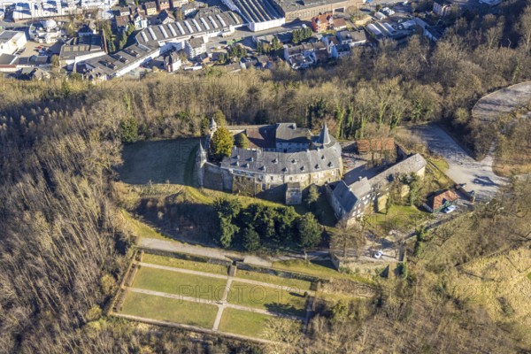 Aerial view, Hohenlimburg Castle and Castle Park, Hohenlimburg, Hagen, Ruhr area, North Rhine-Westphalia, Germany