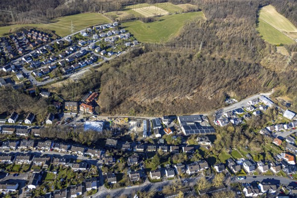 Aerial view, construction site at the all-year swimming pool Henkhausen, Hasselbach, Hohenlimburg, Hagen, Ruhr area, North Rhine-Westphalia, Germany