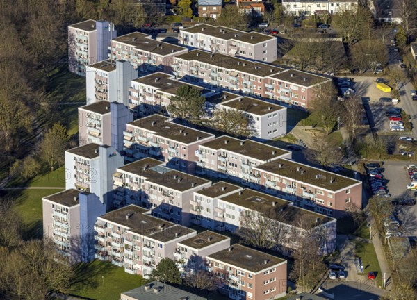 Aerial view, apartment blocks terraced houses on Pappelstraße, Boele, Hagen, Ruhr area, North Rhine-Westphalia, Germany