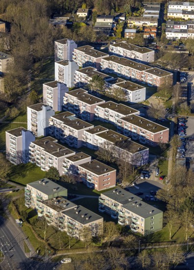 Aerial view, apartment blocks terraced houses on Pappelstraße, Boele, Hagen, Ruhr area, North Rhine-Westphalia, Germany