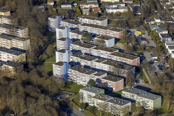 Aerial view, apartment blocks terraced houses on Pappelstraße, Boele, Hagen, Ruhr area, North Rhine-Westphalia, Germany