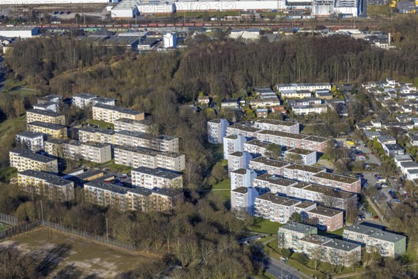 Aerial view, apartment blocks terraced houses on Pappelstraße, Boele, Hagen, Ruhr area, North Rhine-Westphalia, Germany