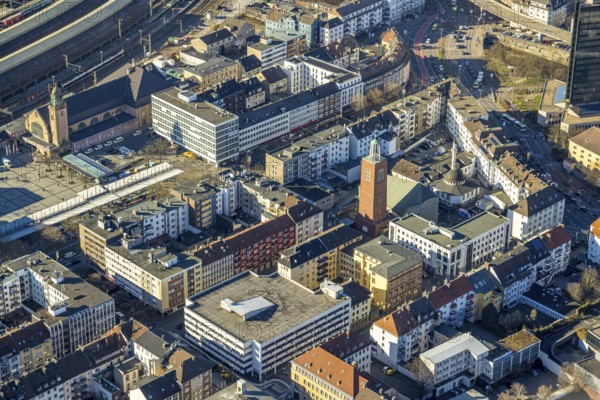 Aerial view, central station and city centre, medium-sized town, Hagen, Ruhr area, North Rhine-Westphalia, Germany