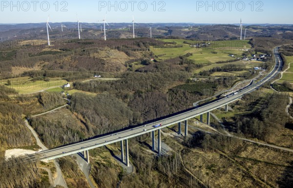 Aerial view, motorway bridge Talbrücke Brunsbecke of the A45 motorway, forest area, Eilpe, Hagen, Ruhr area, North Rhine-Westphalia, Germany